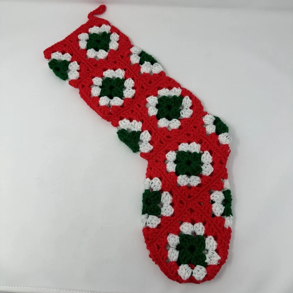 Handmade Crochet Christmas Stocking Granny Square Holiday Decor 18